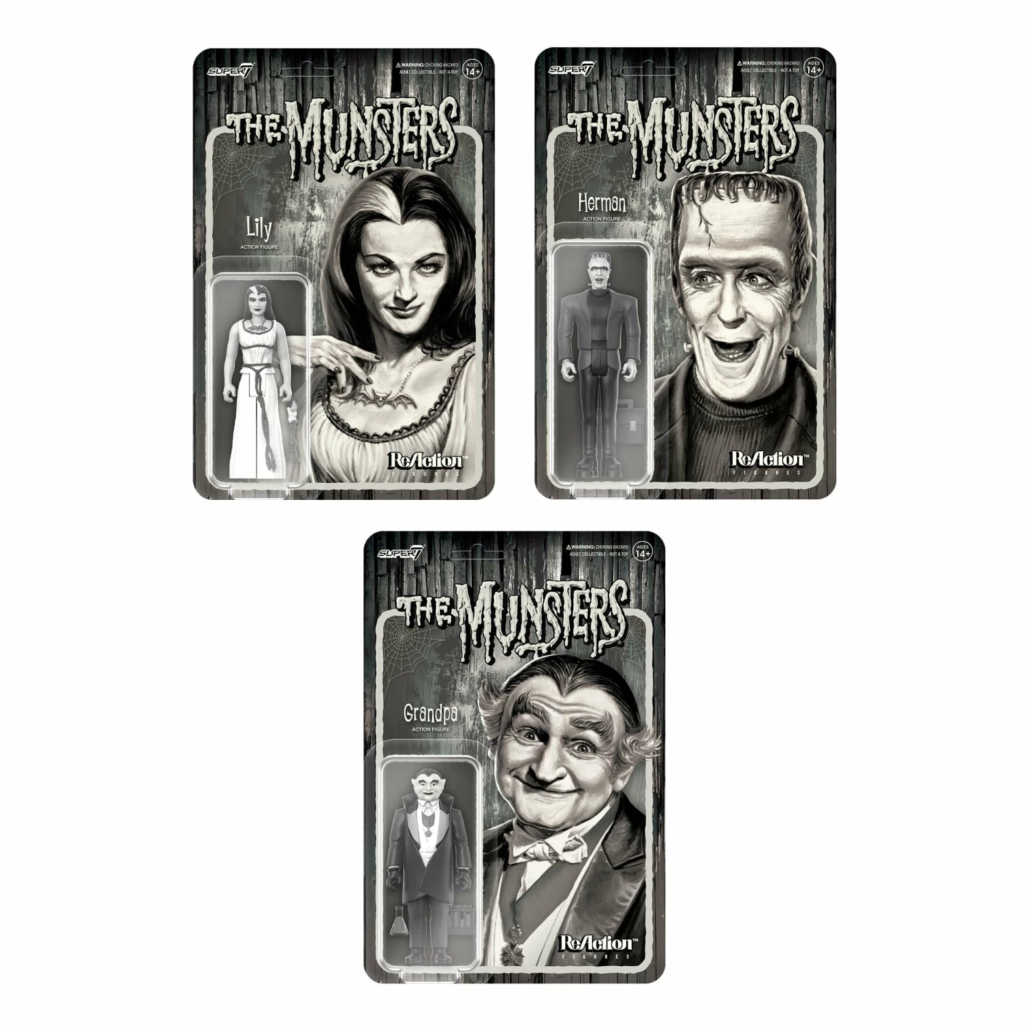 SUPER7 Munsters ReAction Figures Wave 2 Grayscale Set Of 3 1 SUPER7 Munsters ReAction Figures Wave 2 Grayscale Set Of 3